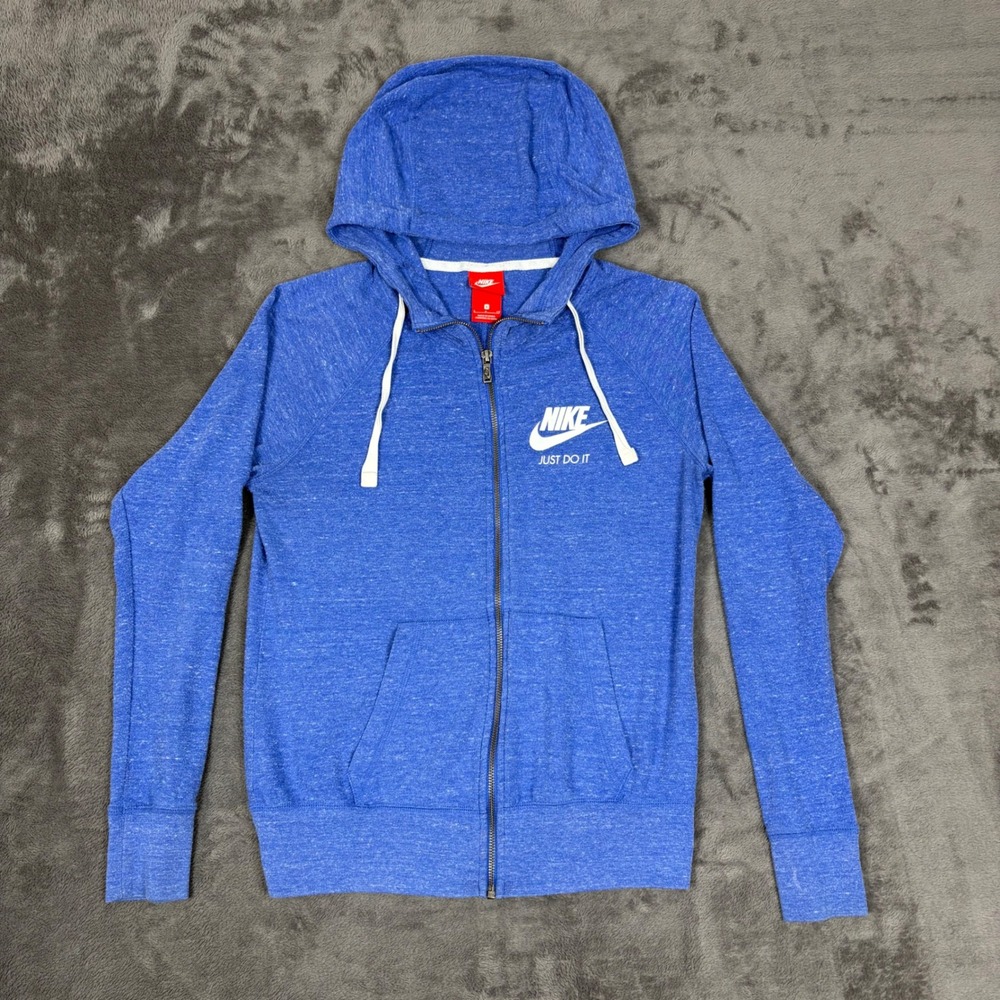 Nike Hoodie Womens Small Blue Gym Vintage Full Zip Just Do It Heathered Swoosh